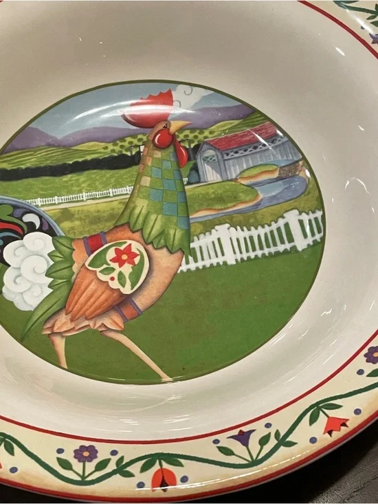 Jim Shore Multicolor Rooster Decorative Serving Bowl - Green, Red, Cream - Picture 5 of 8